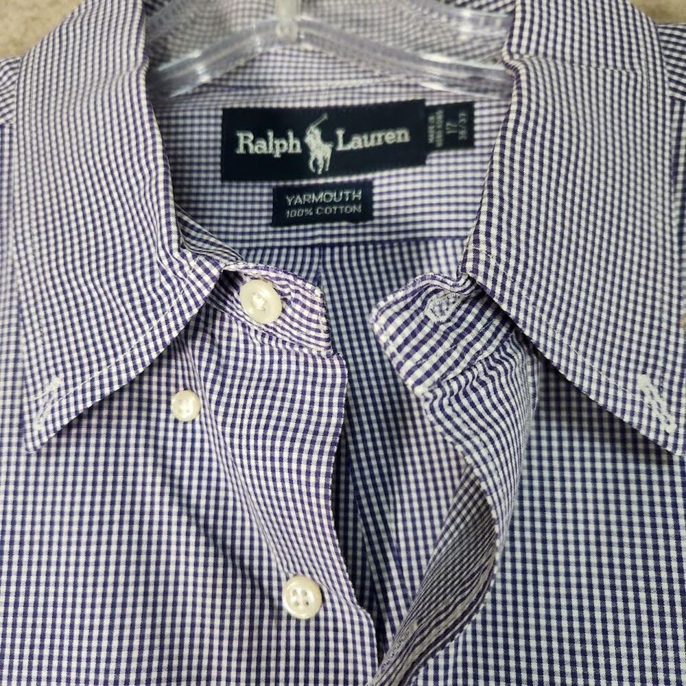Ralph Lauren Men's Classic Navy & White Button-Down Shirt Size 17 Sleeves 36